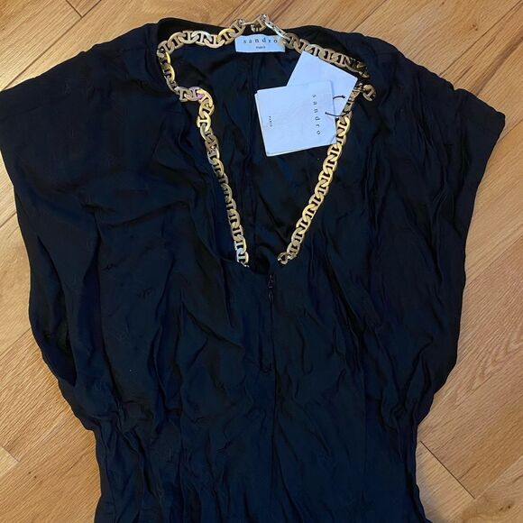 RARE Sandro Paris - Gaia wide leg Jumpsuit Black - Picture 3 of 6